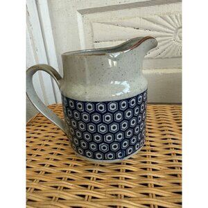 Vintage MCM Midcentury Stoneware Gray and Blue Water Pitcher